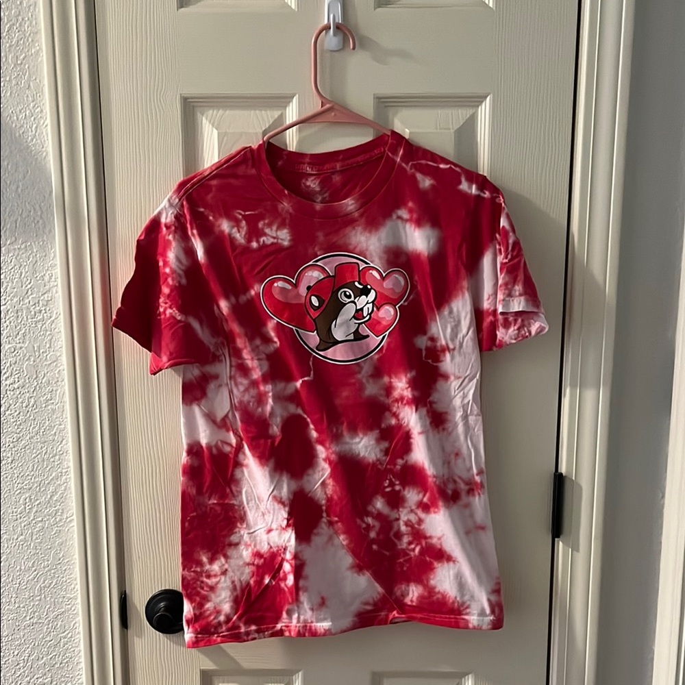 Vibrant Red and White Short Sleeve Tie-Dye Top